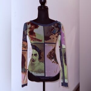 Jean Paul Gaultier 2002 Portrait Collection Multicolor Long Sleeve Top